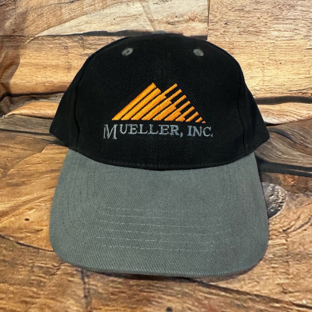 Mueller Inc. Two-Tone Baseball Cap Hat Black Grey 100% Cotton Adjustable